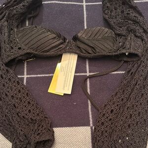 PatBO Black Crochet Bikini Top Monstera